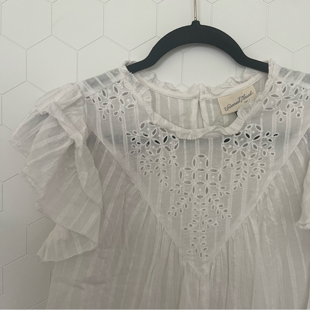 Universal Thread Ruffle Sleeve Eyelet Blouse - image 3